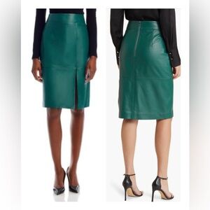 BOSS  LEATHER $650 Green Pencil Skirt NWT